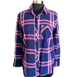 Woolrich Blue Red Plaid Button Down Shirt Womens MED Slim Fit 100% Cotton